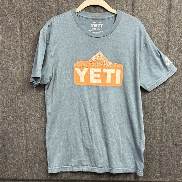 Yeti Other - YETI Men's Heather Blue Tee with Orange Graphic